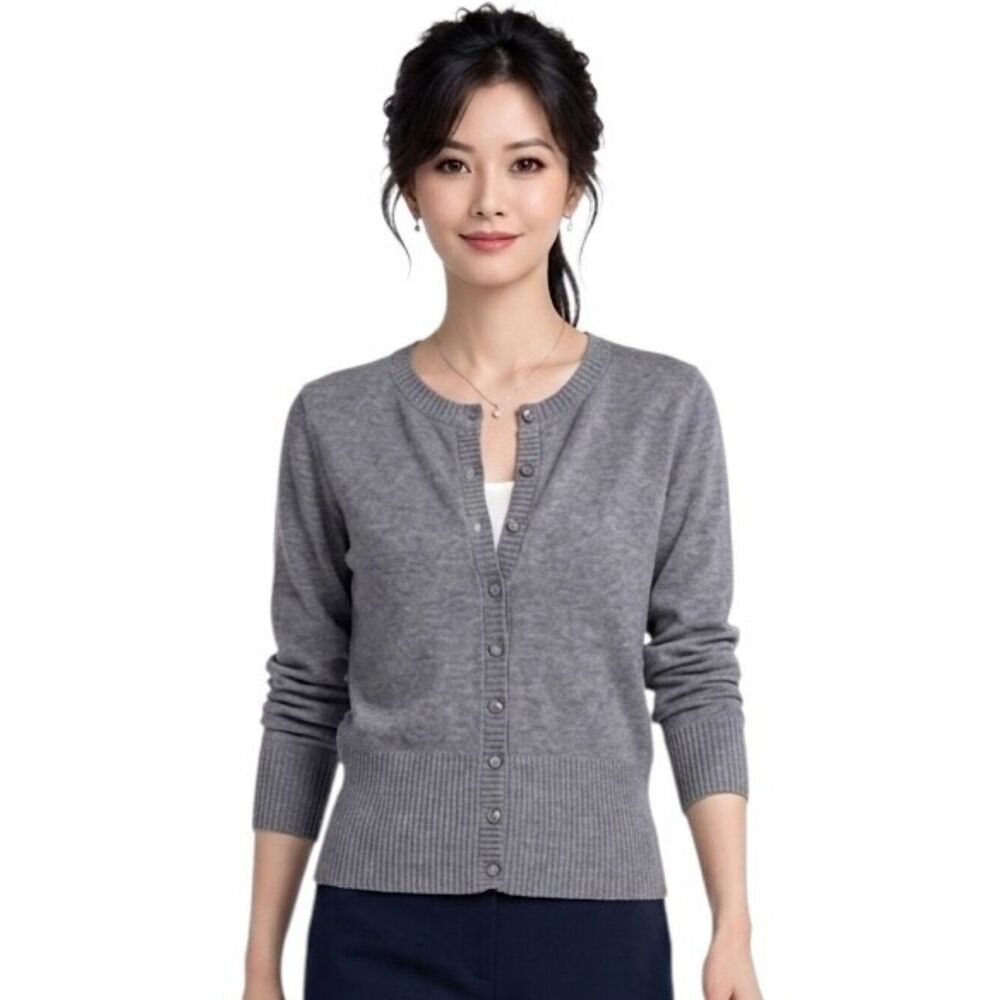 Madden Girl Gray Heathered Button Down Cardigan Size S